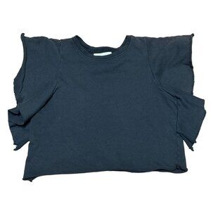 PISTOLA Flutter Sleeve Grey Fleece Scoop Neck Crop‎ Top Blouse Women's Small h2